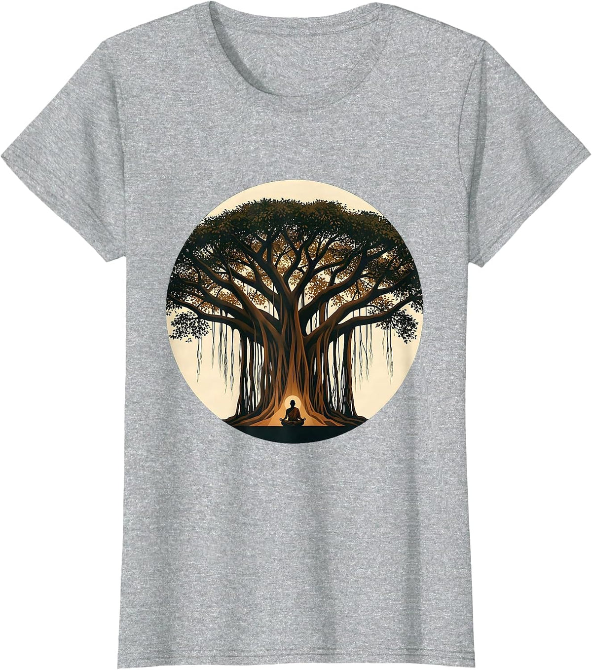 Women's Be Still Monk Under Banyan Tree Graphic Tee T-Shirt - Heather Grey