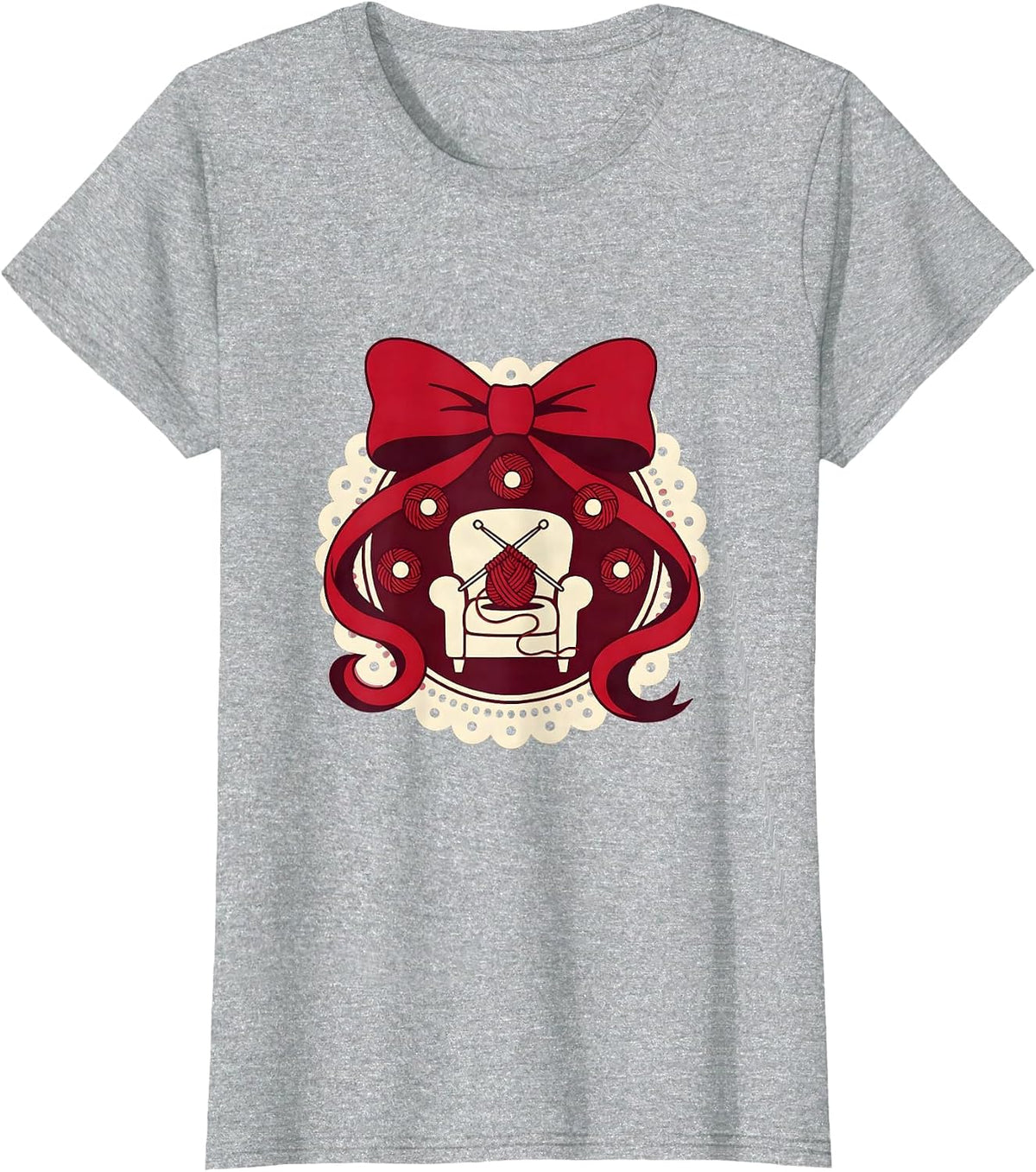 Grandma Knitting Yarn Balls Cozy Illustration T-Shirt - Heather Grey