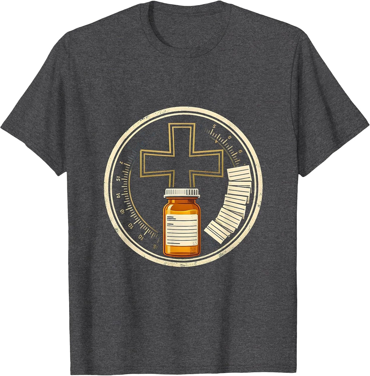 Men's Pharmacy Shield Badge Tech Crew Cute Occupation Pride T-Shirt - Dark Heather Grey