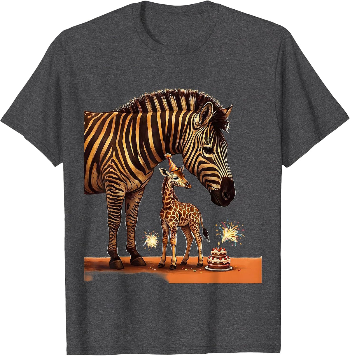 Men's Zebra and Giraffe Party Animal Birthday Zoo Safari Kids T-Shirt - Dark Heather Grey