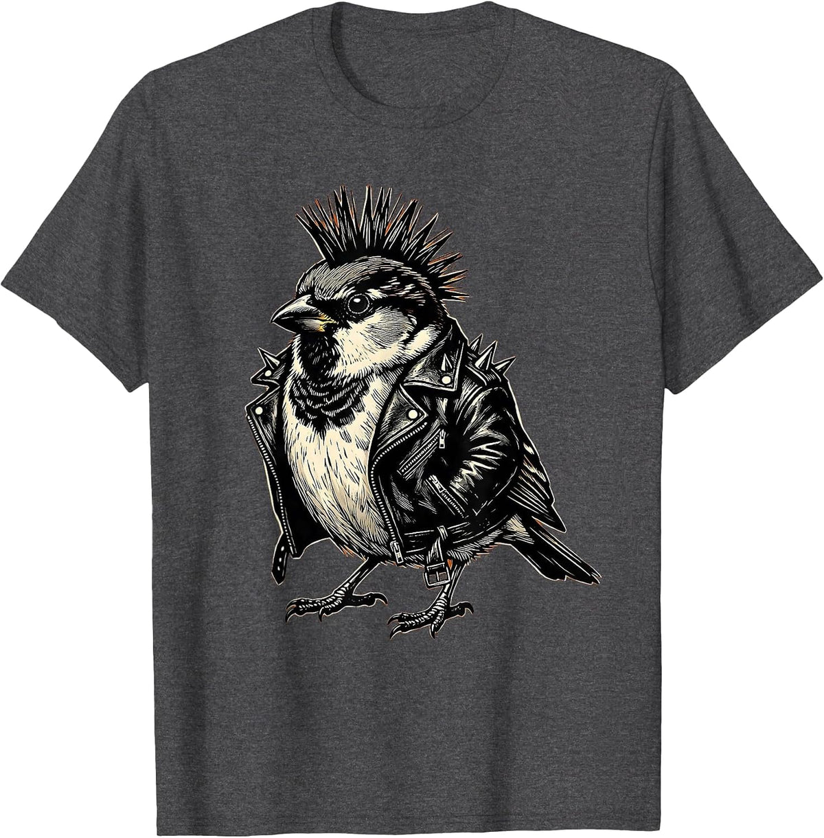 Little Pecker Club Punk Bird Mohawk Graphic T-Shirt - Dark Heather Grey