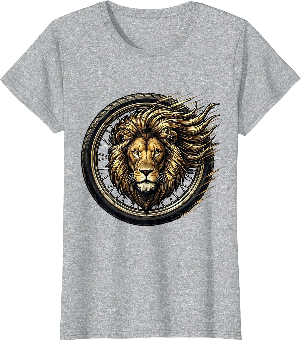 Lion Mane Wind Rider Motorcycle Graphic T-Shirt - Heather Grey