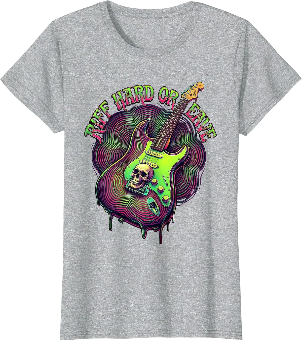 Riff Hard Or Leave Heavy Metal Guitar Design T-Shirt - Heather Grey