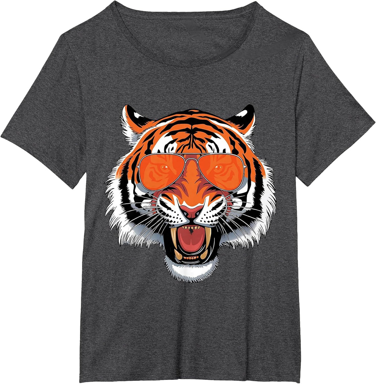 Cool Growling Bengal Tiger with Sunglasses T-Shirt - Dark Heather Grey