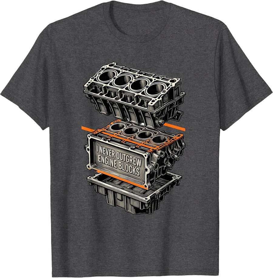 Men's I Never Outgrew Engine Blocks Funny Mechanic Garage Gift T-Shirt - Dark Heather Grey
