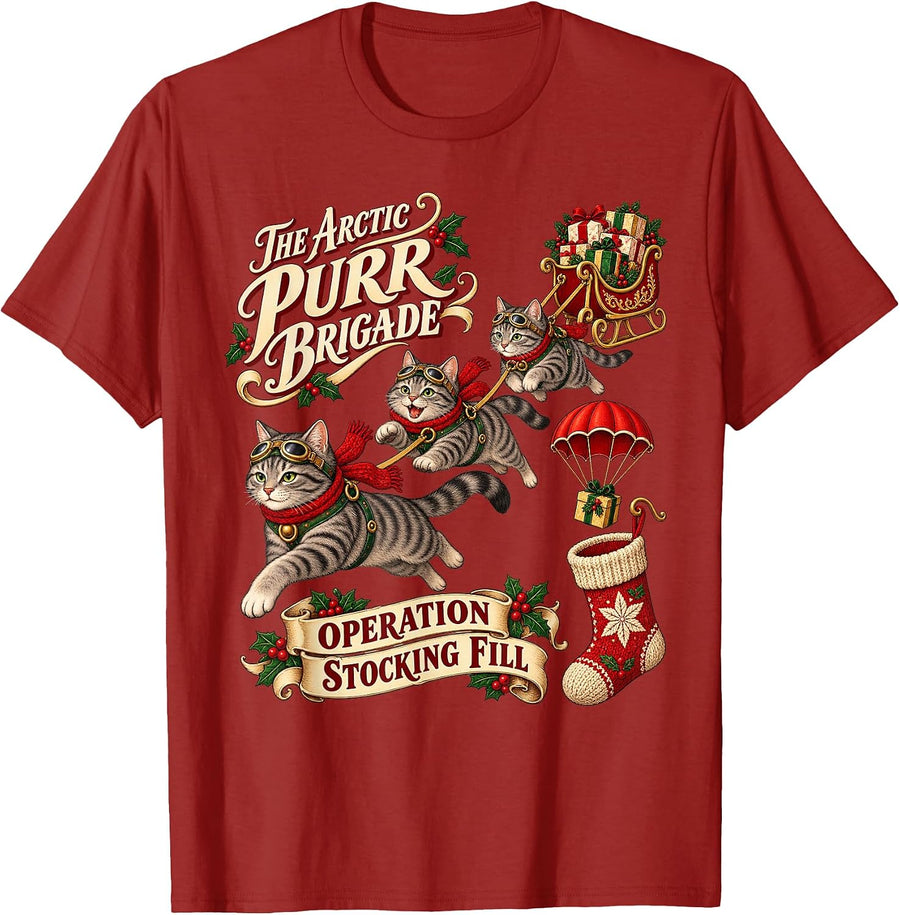 Gray Tabby Cats Christmas Arctic Brigade T-Shirt - As Pictured
