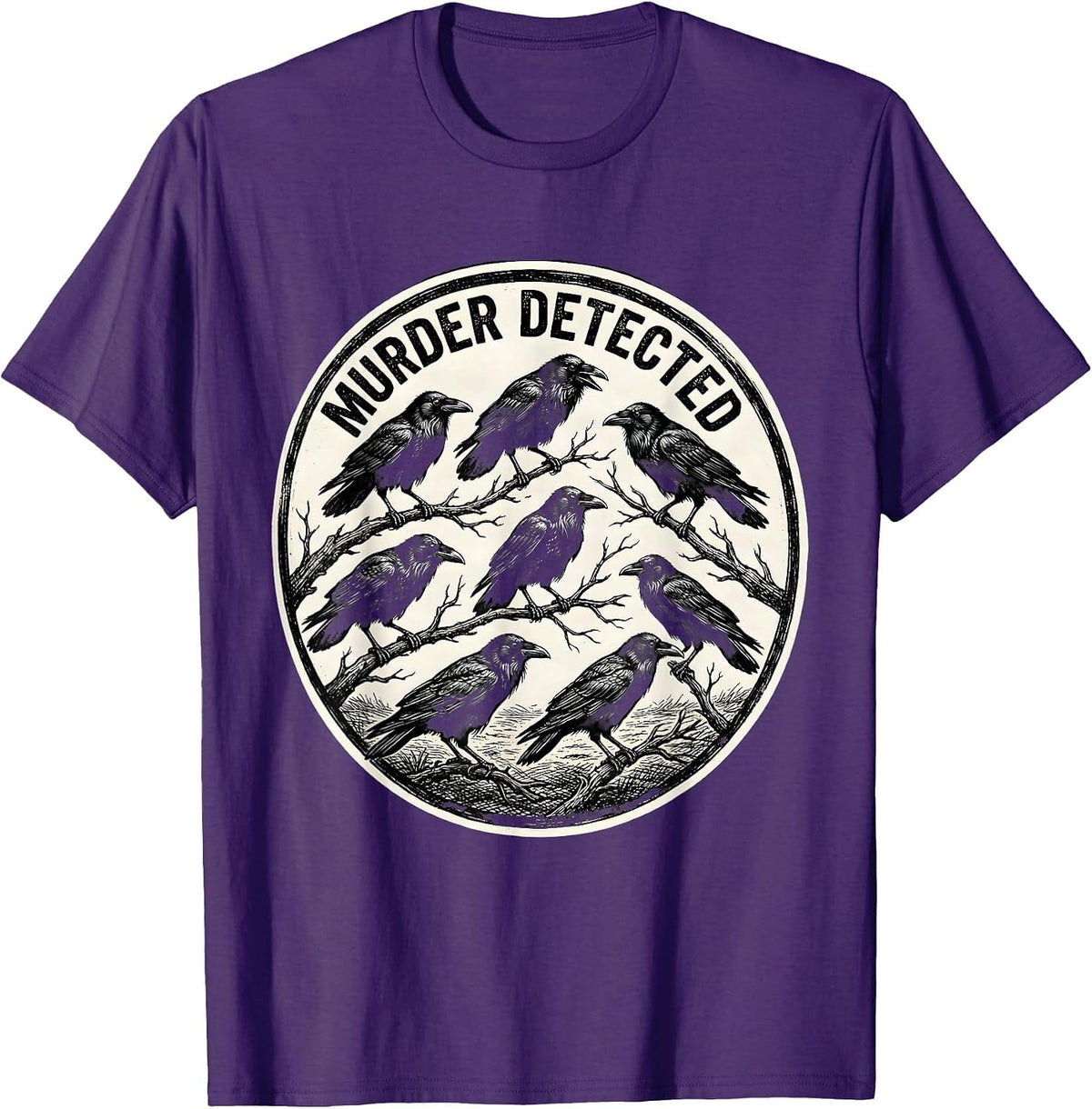Murder Detected Funny Crow Lover Bird Pun Humor T-Shirt - Purple