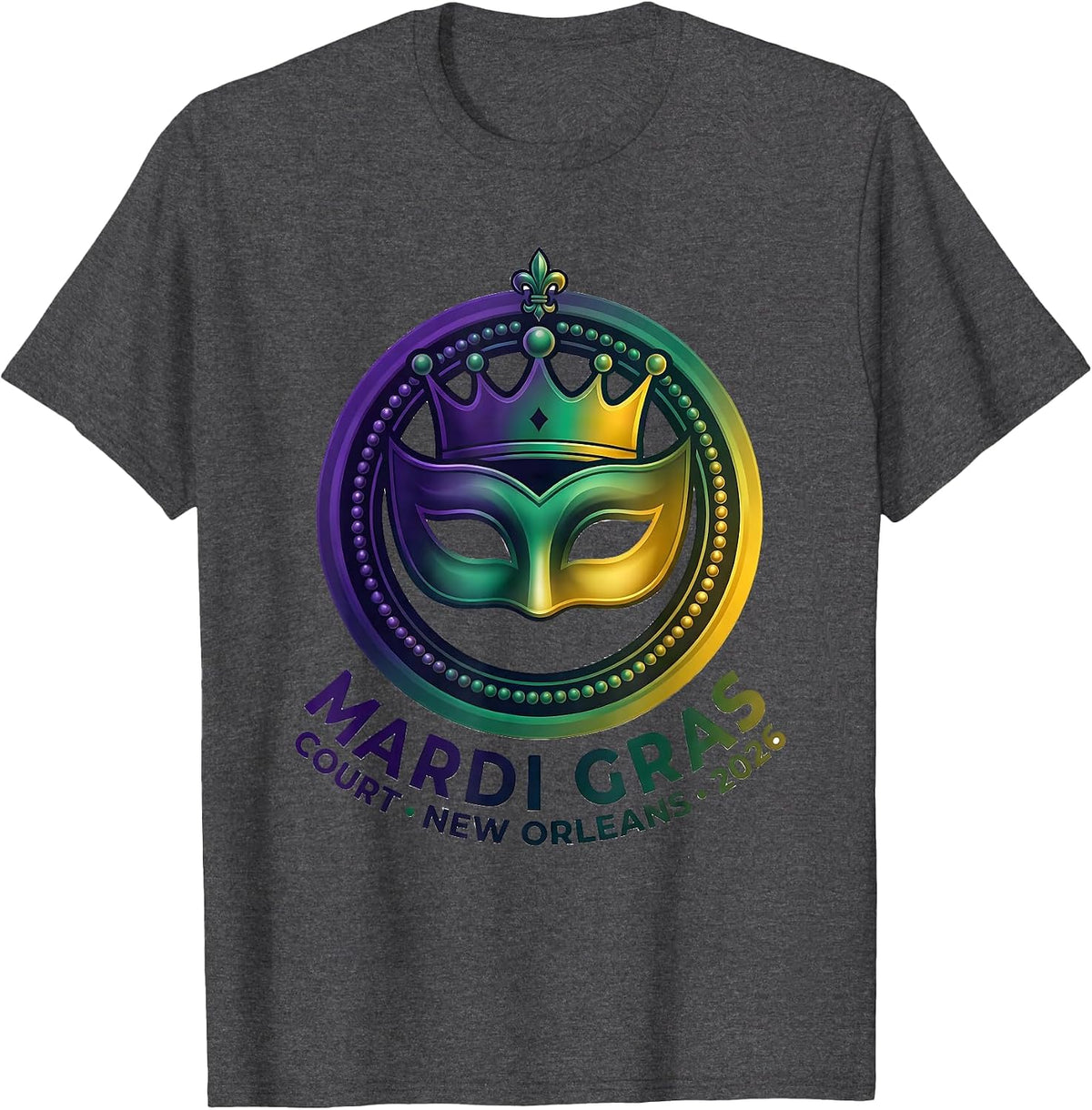 Men's Mardi Gras Court New Orleans 2026 Carnival Party Costume T-Shirt - Dark Heather Grey