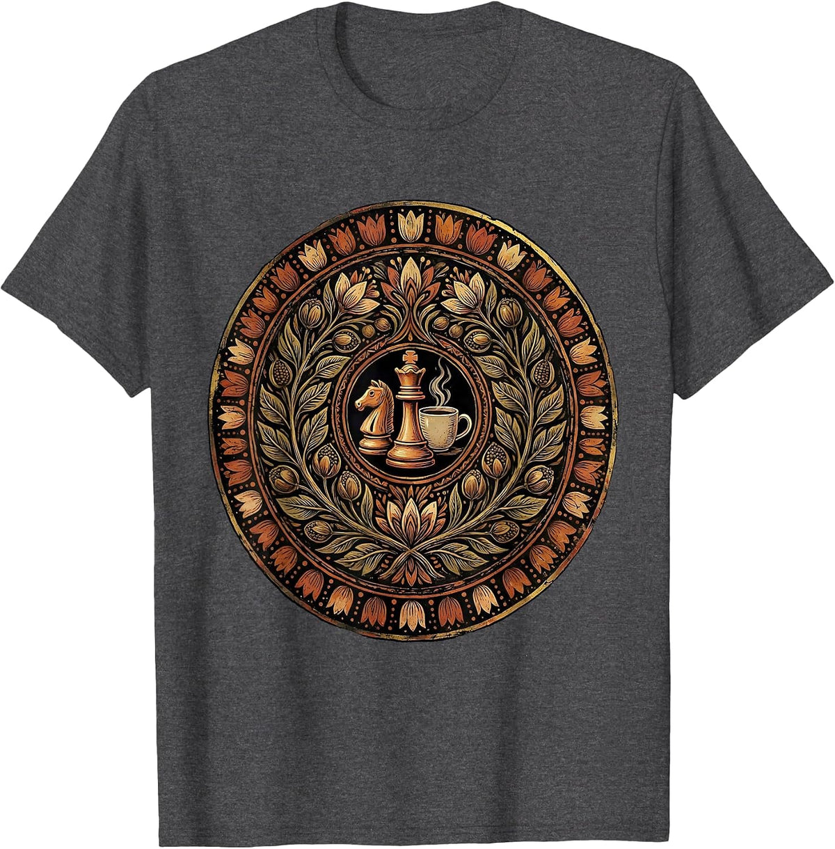 Men's Queen Chess Piece Coffee Lover Graphic Tee T-Shirt - Dark Heather Grey