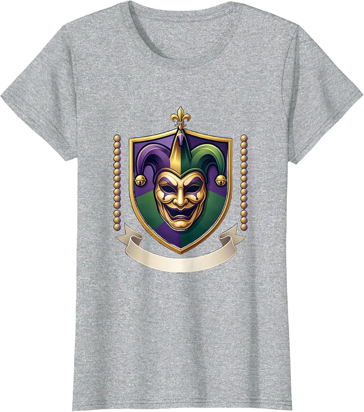 Symmetrical Crest Shield Mardi Gras Carnival Costume Party T-Shirt - Heather Grey
