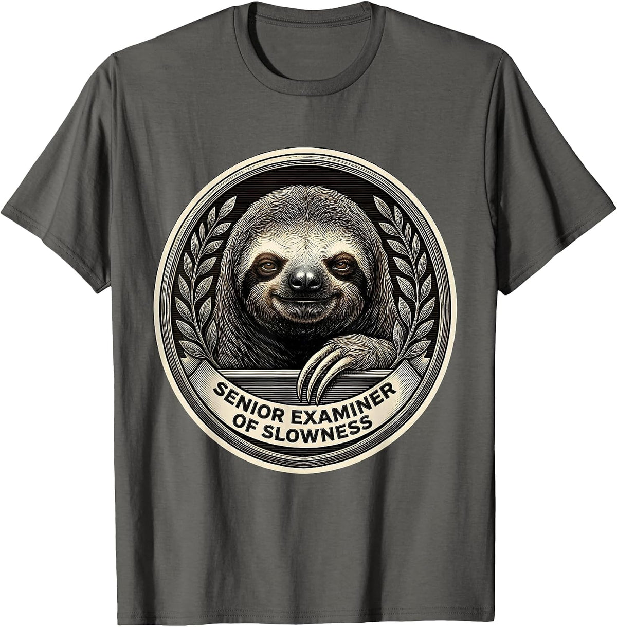 Senior Examiner Of Slowness Funny Sloth Lover Gift T-Shirt - Asphalt Grey