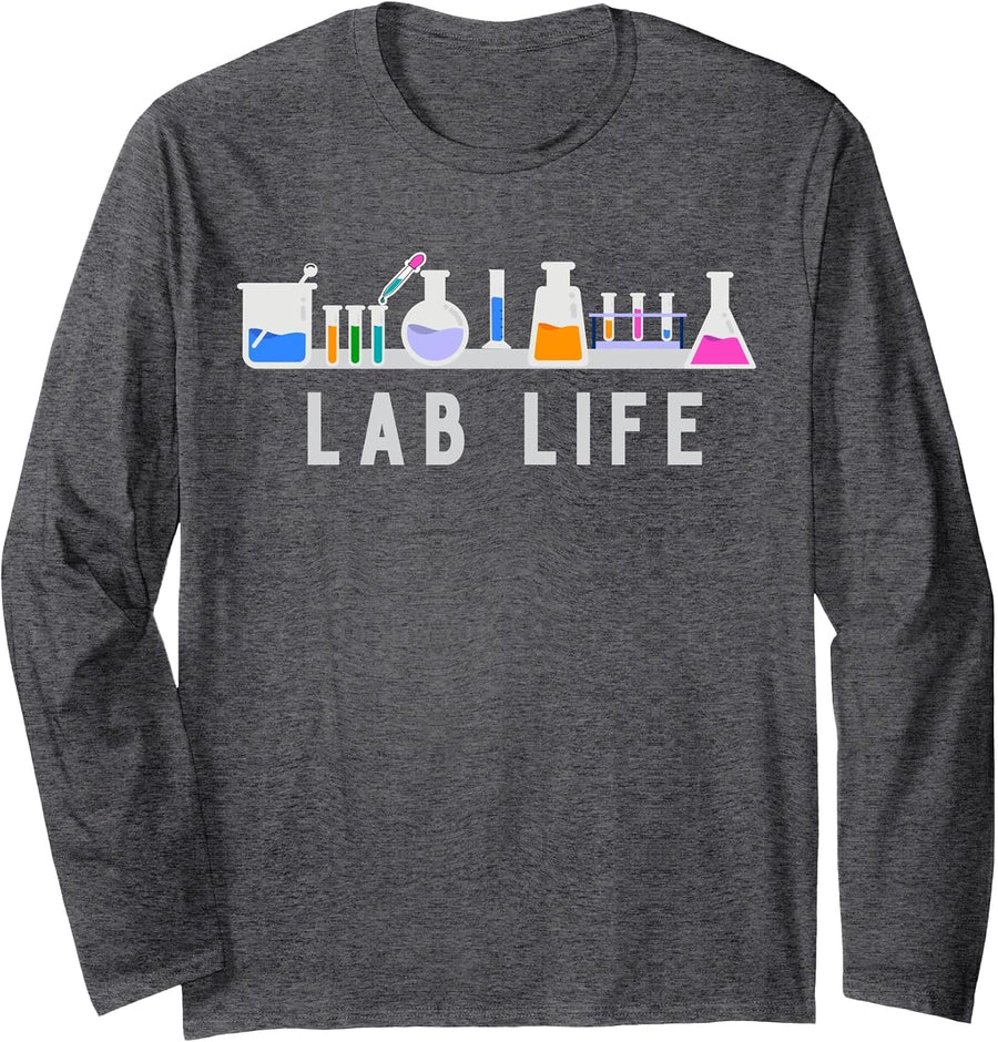 Lab Life Long Sleeve T-Shirt - Adult Unisex Dark Heather Grey