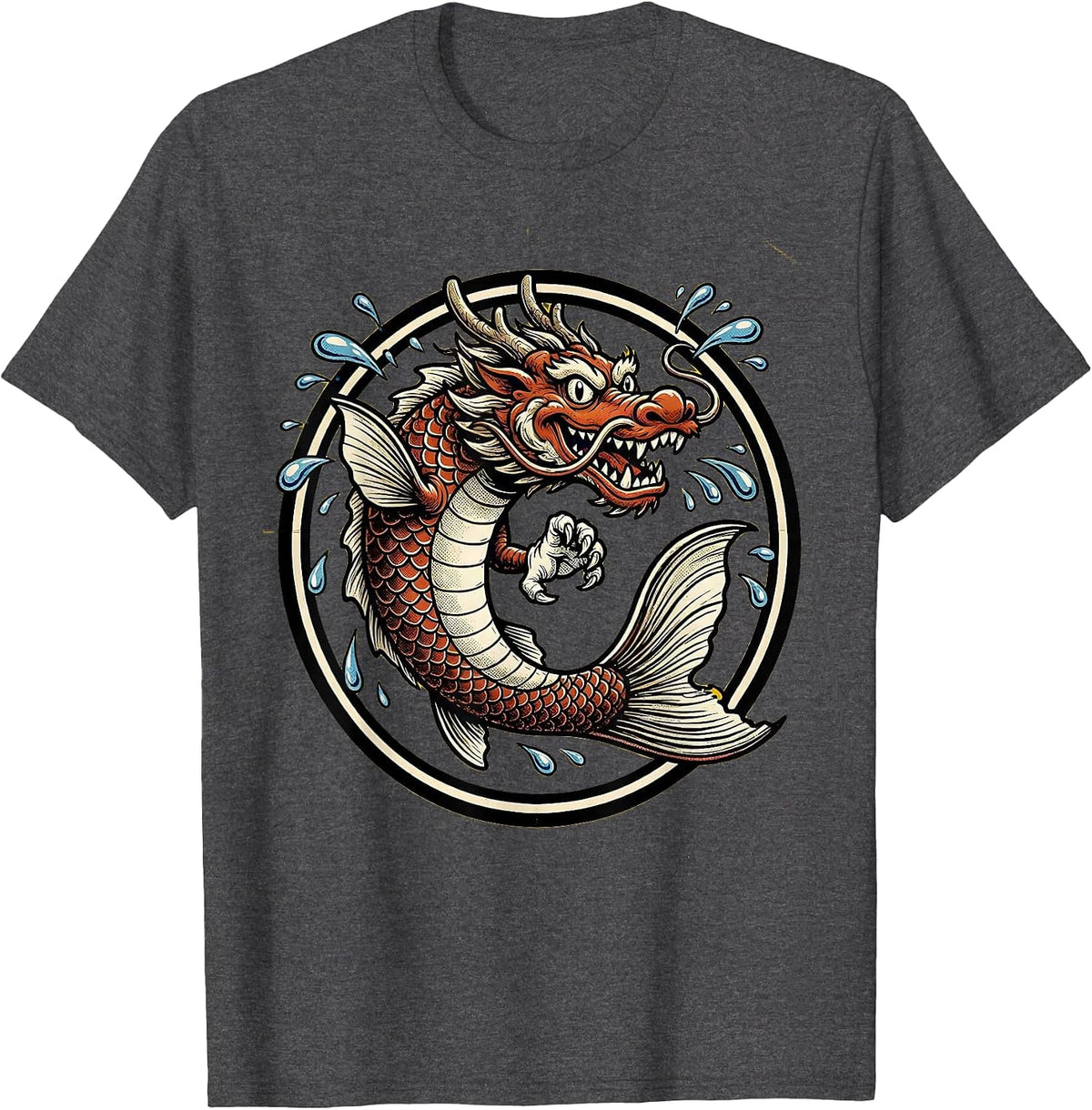 Men's Koi to Dragon Transformation Anime Art T-Shirt - Dark Heather Grey