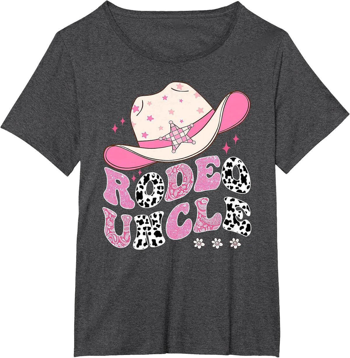 Rodeo Uncle Pink Cowgirl 1St Birthday Family Matching T-Shirt - Dark Heather Grey
