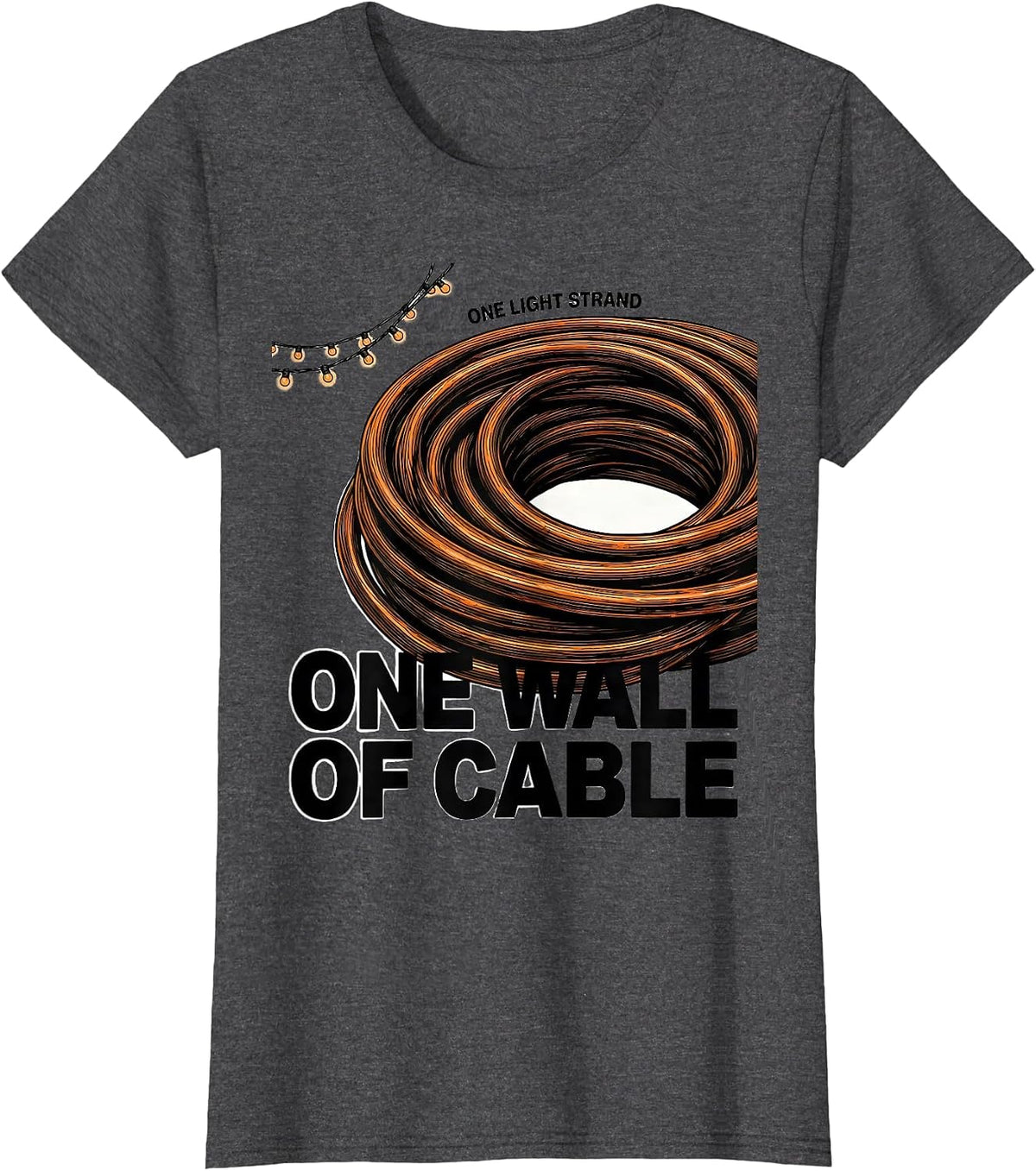 Women's One Light Strand One Wall Of Cable Brutalist Heavy Metal T-Shirt - Dark Heather Grey