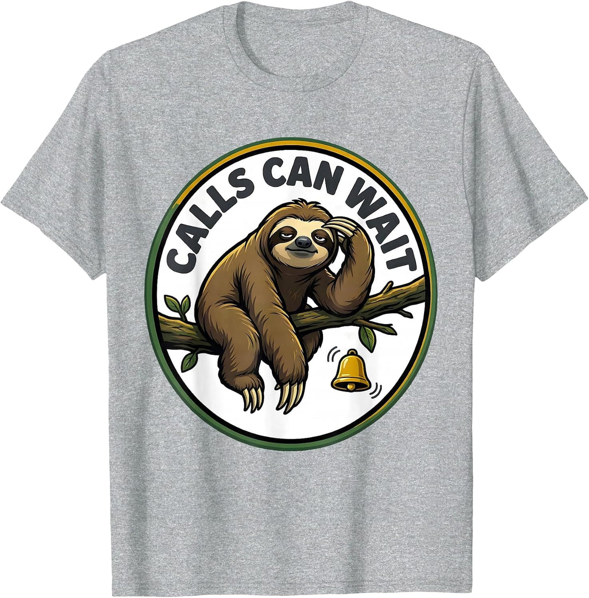 Men's Calls Can Wait Funny Sloth Humor Gift for Sloth Lovers T-Shirt - Heather Grey