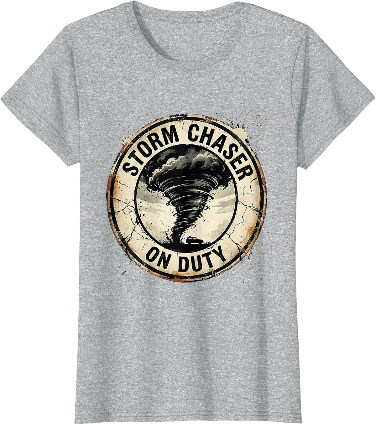Women's Distressed Rope Funnel Badge Storm Chaser Meteorology Humor T-Shirt - Heather Grey