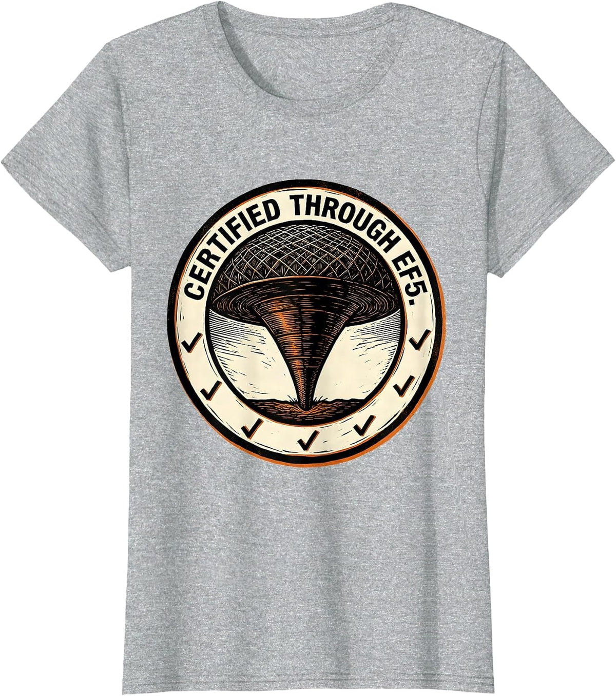 Women's Certified Through EF5 Linocut Tornado Storm Chaser T-Shirt - Heather Grey