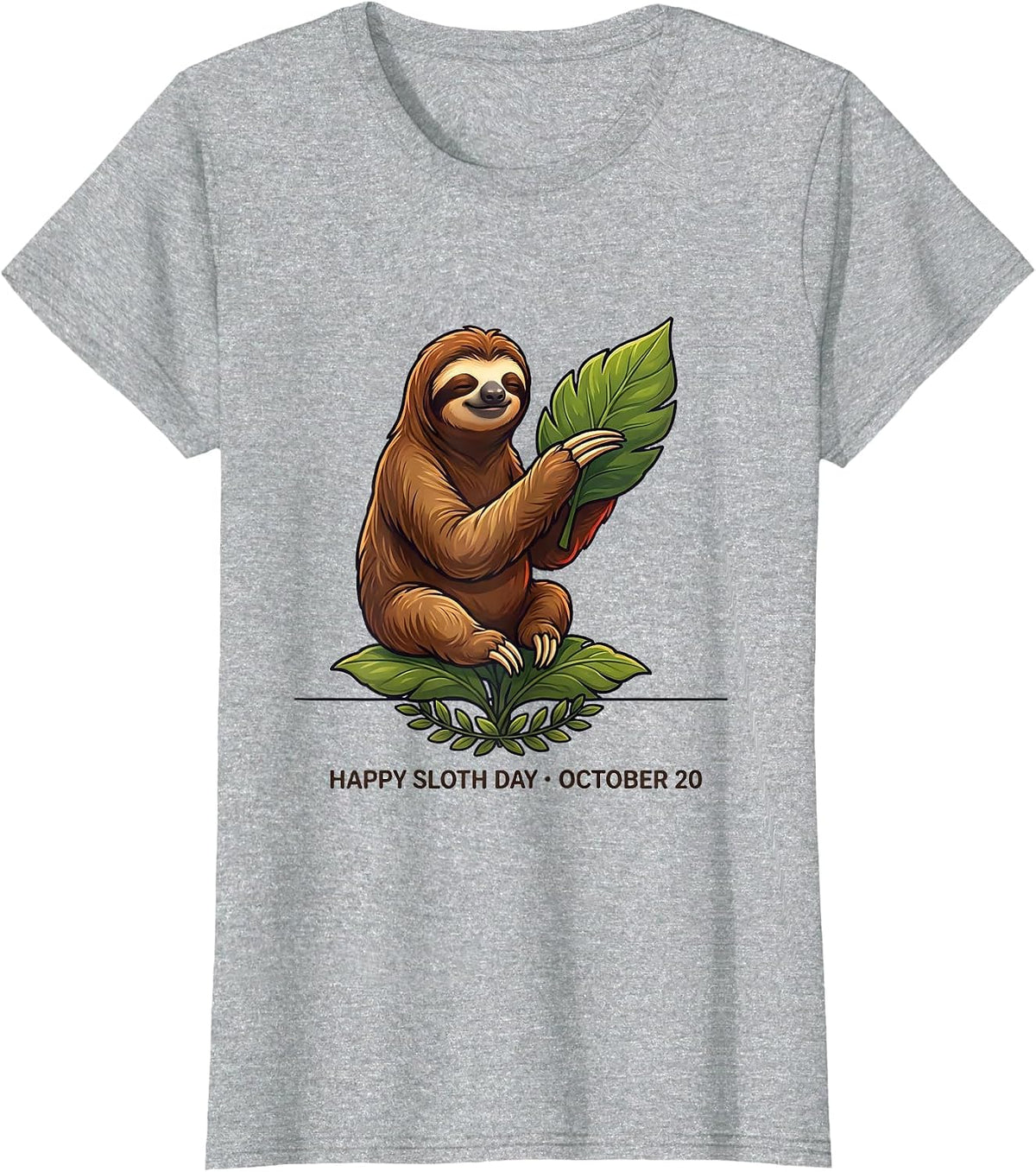 Women's Happy Sloth Day October 20 Sloth Lover Gift T-Shirt - Heather Grey