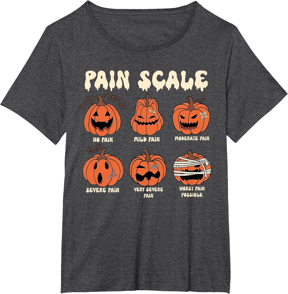 Pain Scale Spooky Pumpkin Fall Halloween Trauma Nurse Triage T-Shirt - Dark Heather Grey