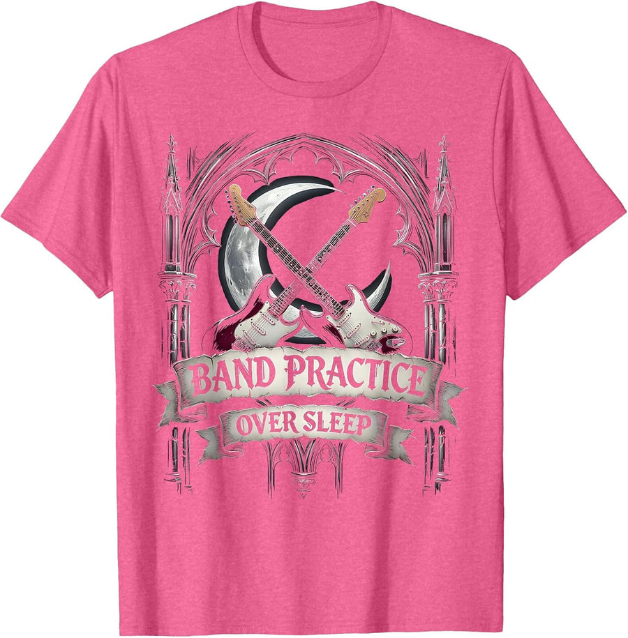 Band Practice Over Sleep Musician Graphic Design T-Shirt - Pink Heather