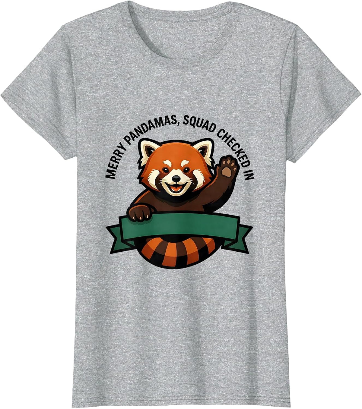 Merry Pandamas Squad Checked In Cute Red Panda Mascot Logo T-Shirt - Heather Grey