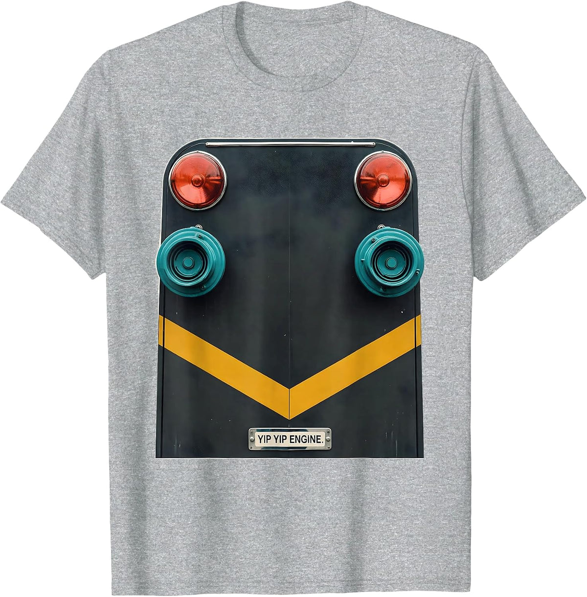 Men's Yip Yip Engine Midcentury Modern Firefighter Humor Tribute T-Shirt - Heather Grey