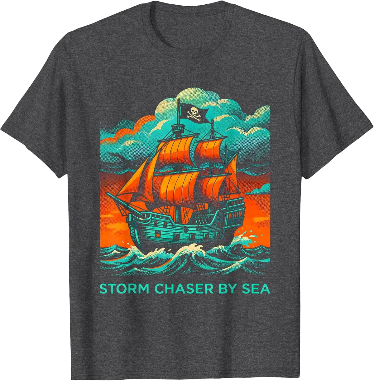 Men's Storm Chaser By Sea Pirate Adventure Design T-Shirt - Dark Heather Grey