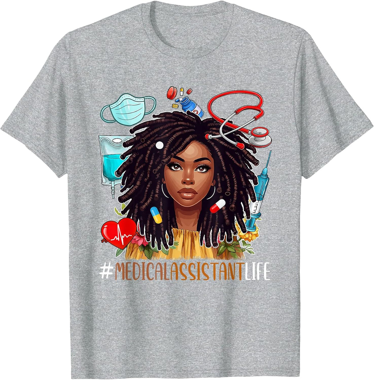 Medical Assistant Costume Afro Woman Proud Black History T-Shirt - Heather Grey