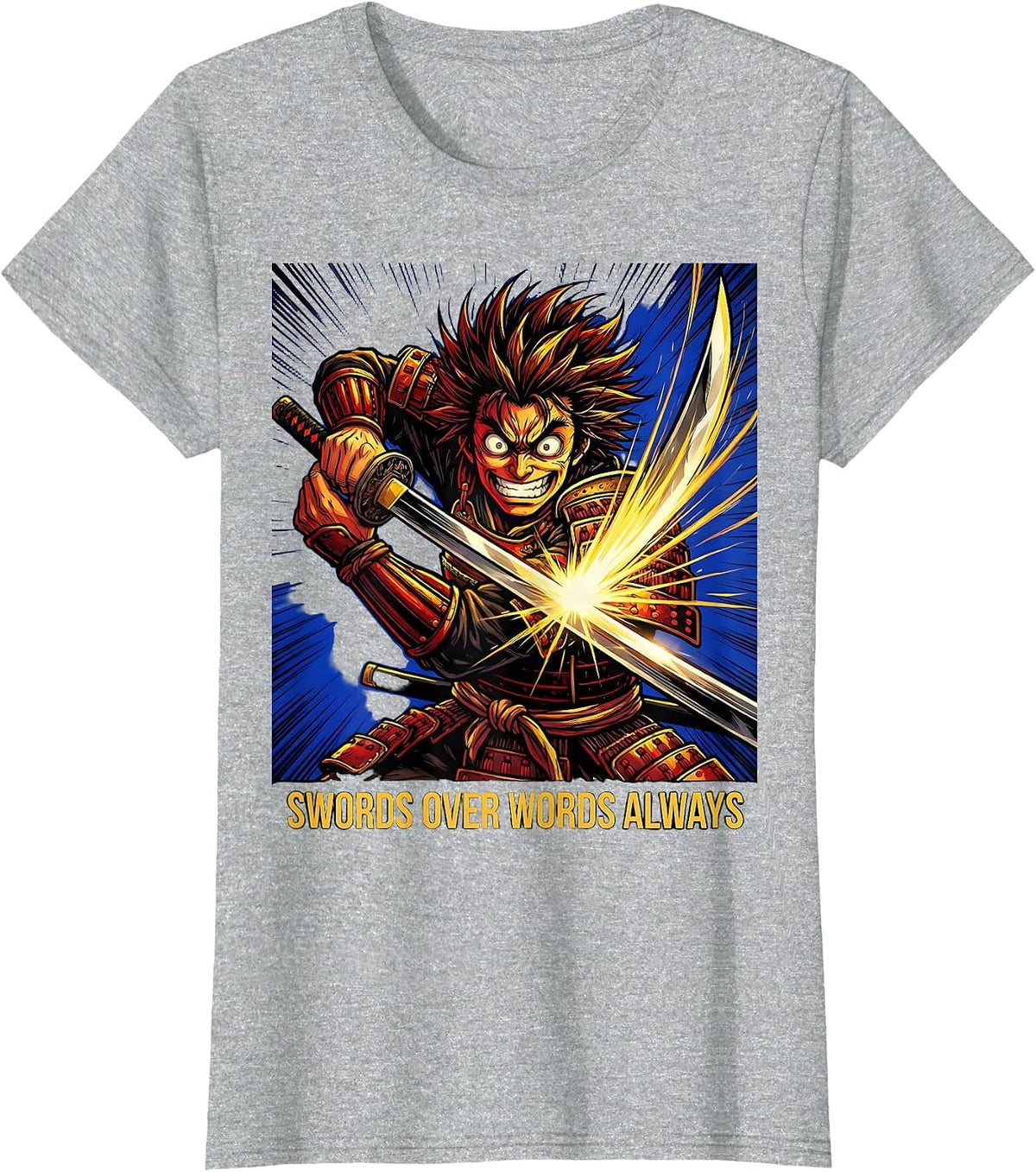 Women's Swords Over Words Always Anime Warrior Design T-Shirt - Heather Grey