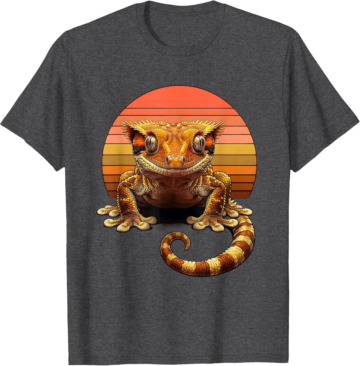 Men's Crested Gecko Retro 70s Reptile Lover Humor T-Shirt - Dark Heather Grey