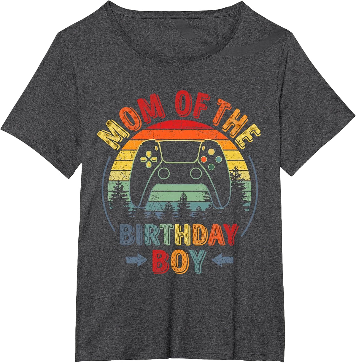 Mom of the Birthday Boy Vintage Matching Gamer Birthday T-Shirt - Dark Heather Grey