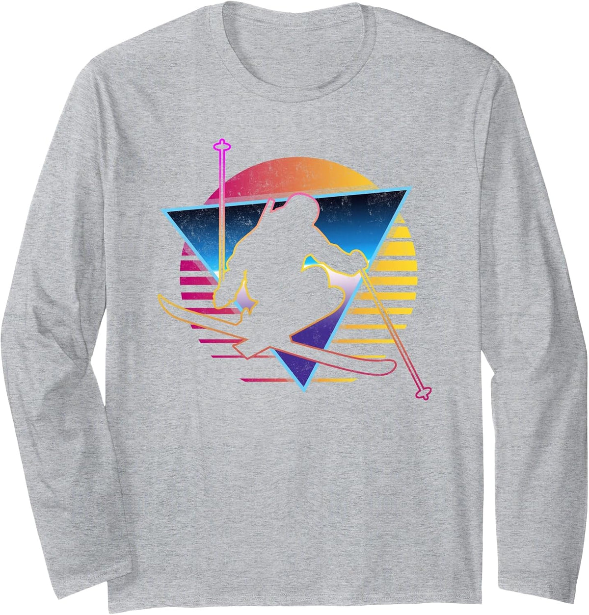 Retro Vintage 80s Ski Long Sleeve T-Shirt - Adult Unisex Heather Grey