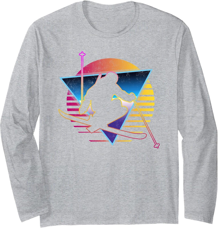 Retro Vintage 80s Ski Long Sleeve T-Shirt - Adult Unisex Heather Grey