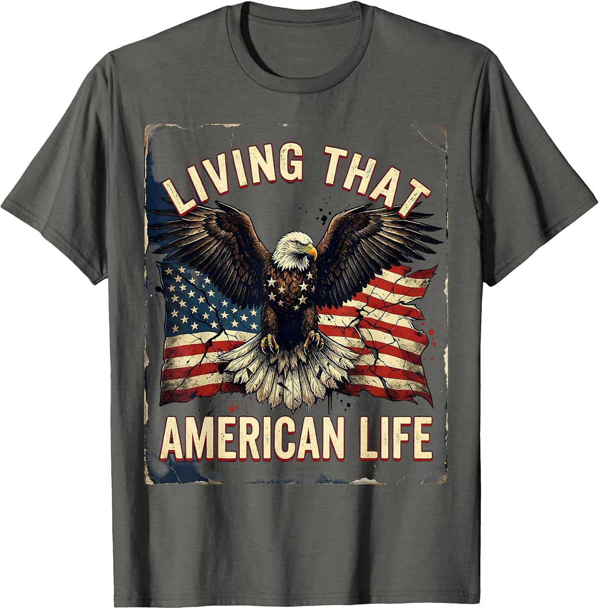 Boys Living That American Life Flag Design T-Shirt - Asphalt Grey
