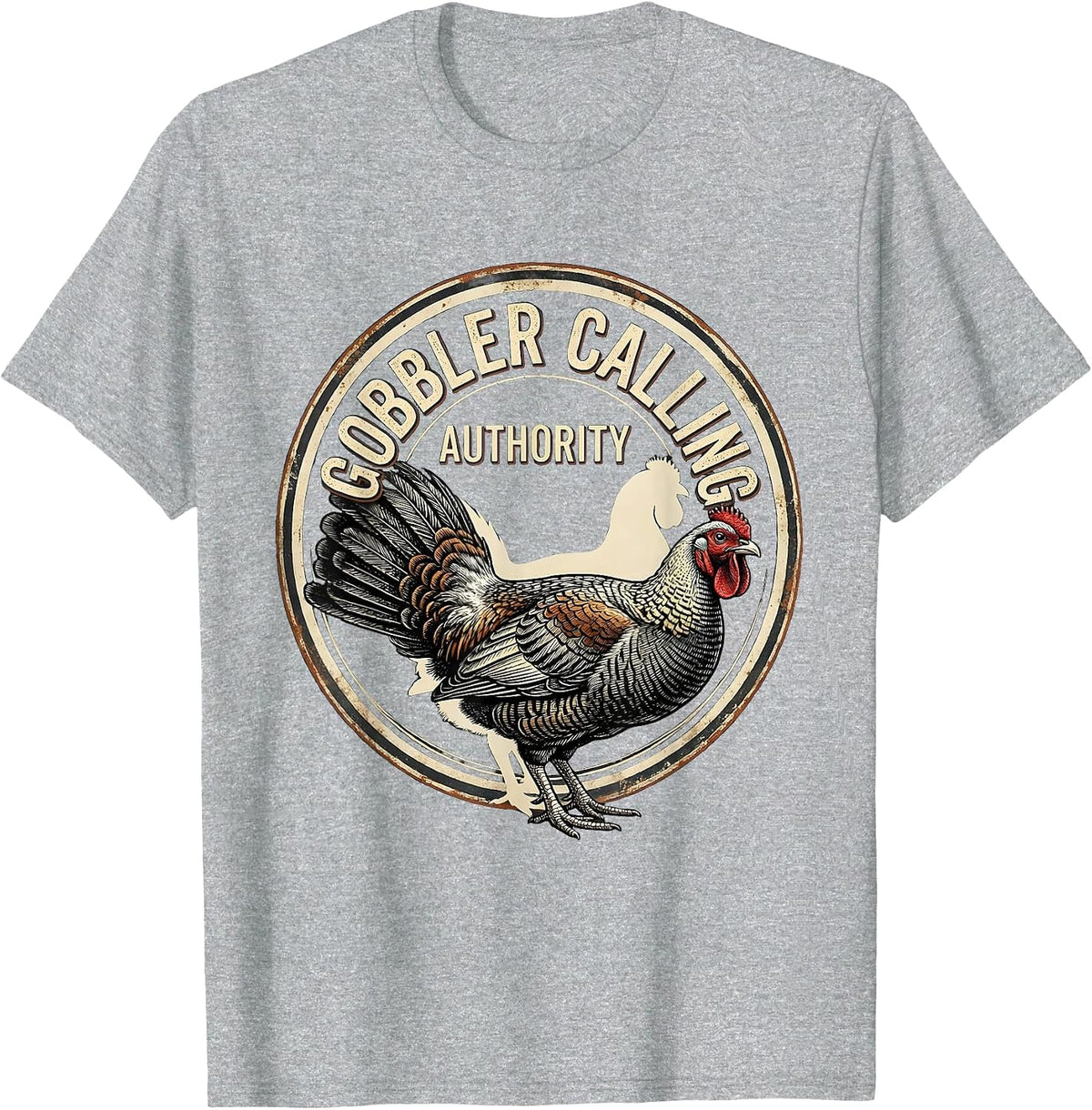 Men's Gobbler Calling Authority Vintage Turkey Hunting Gift Humor T-Shirt - Heather Grey