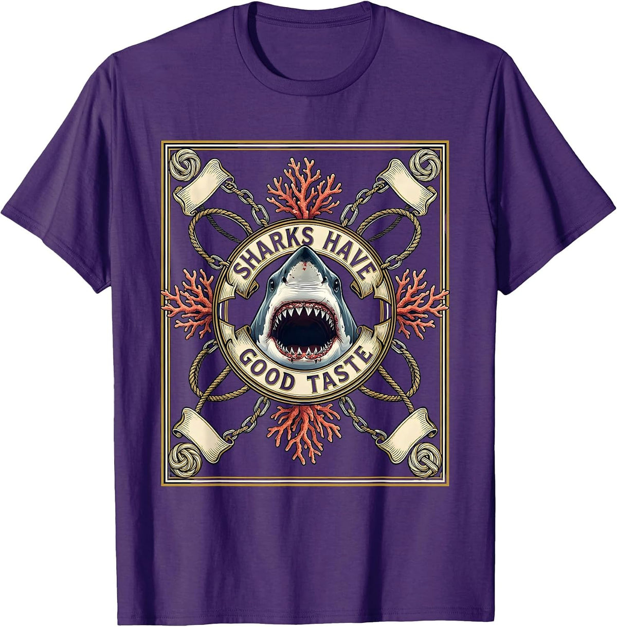 Sharks Have Good Taste Funny Shark Bite Design T-Shirt - Purple