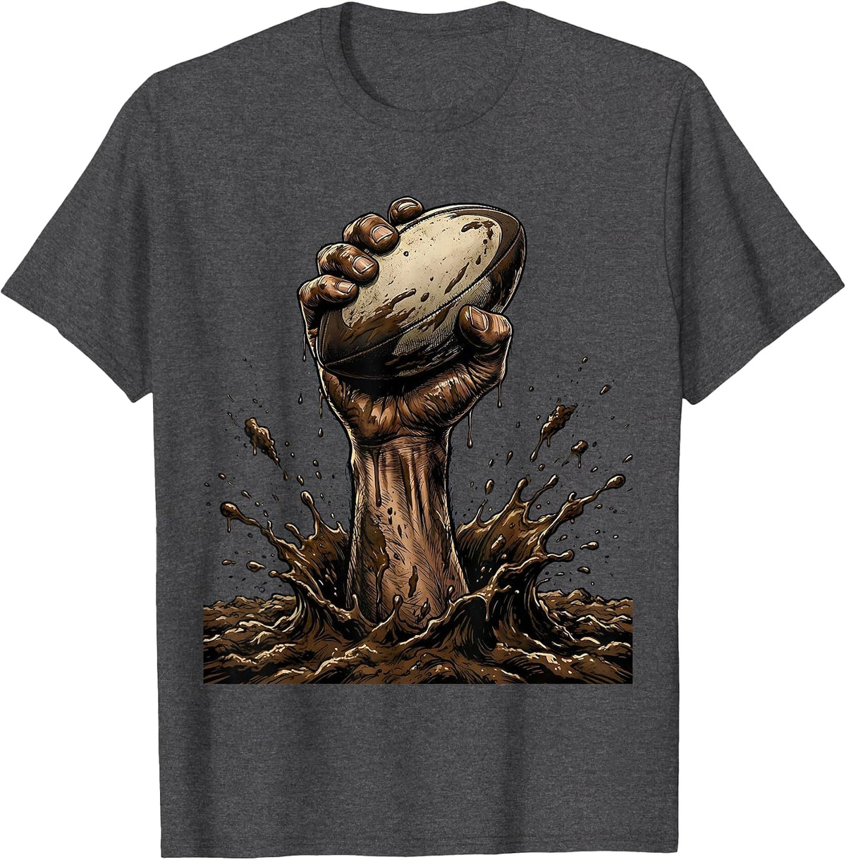 Rugby Mud Grip Graphic Design T-Shirt - Dark Heather Grey