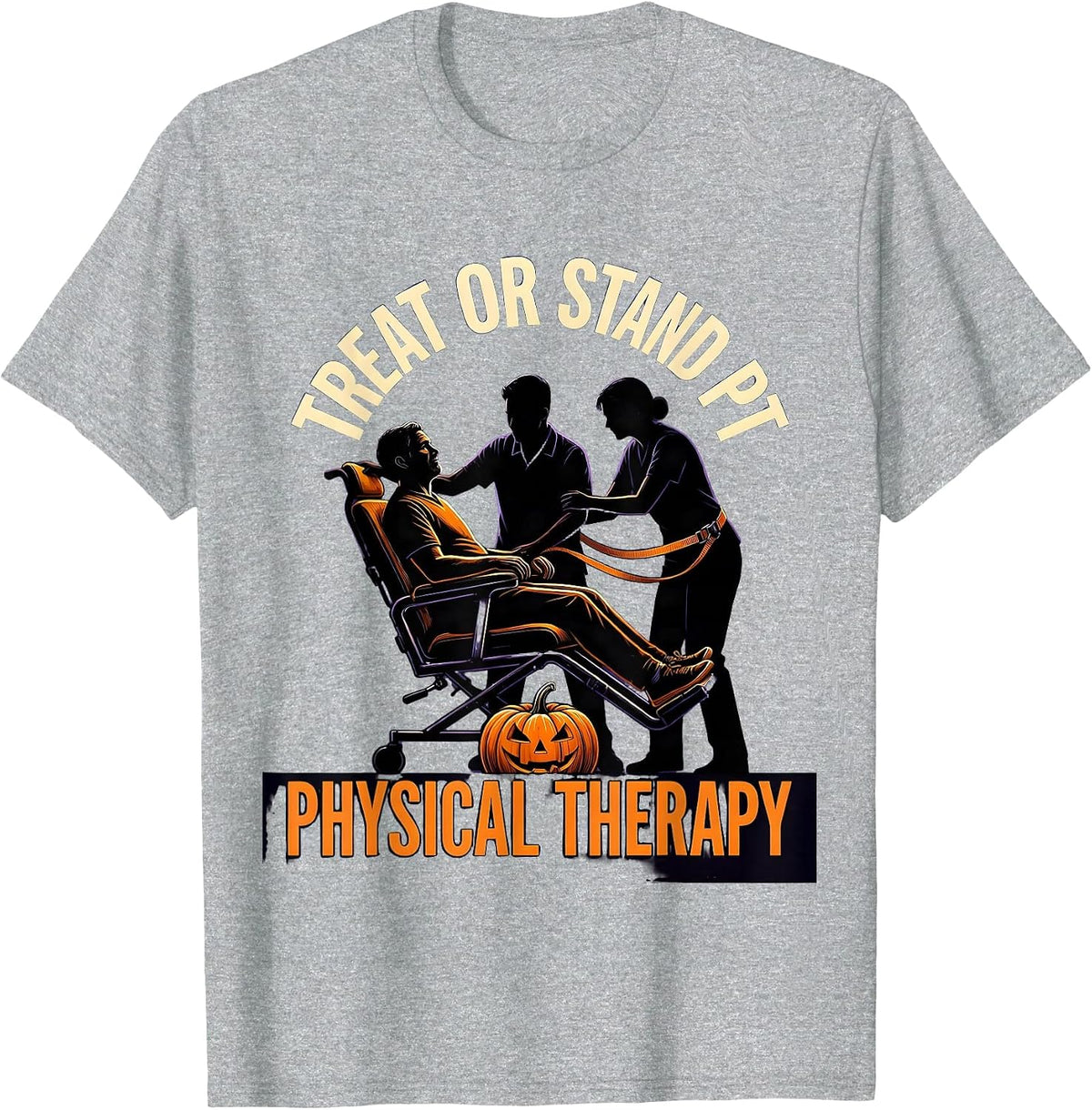 Men's Treat Or Stand PT Halloween Physical Therapy Therapist Humor T-Shirt - Heather Grey