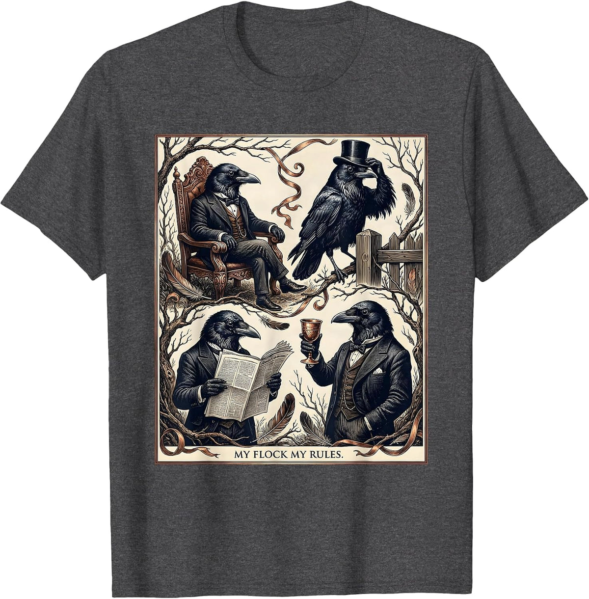 My Flock My Rules Crow Lover Design T-Shirt - Dark Heather Grey