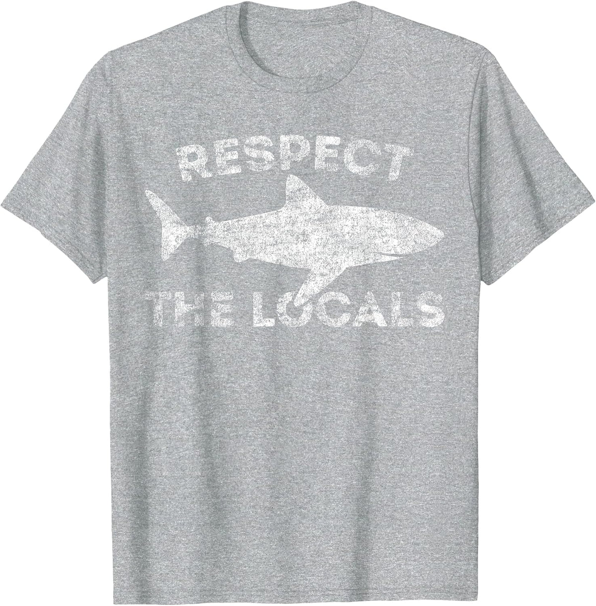 Funny Scuba Diving Respect Locals Vintage Distressed Shark T-Shirt - Heather Grey