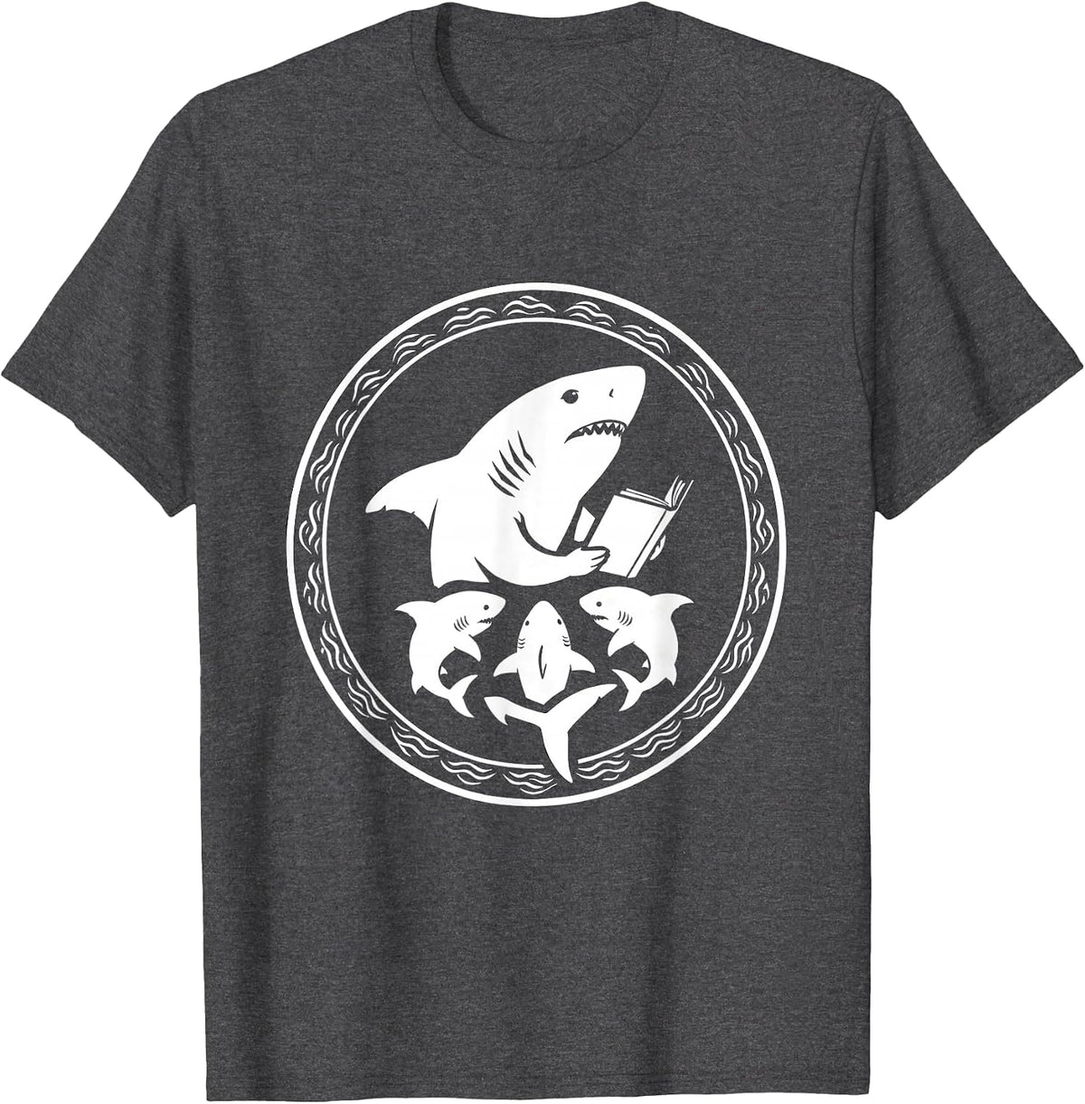 Men's Daddy Shark Bedtime Story With Pups T-Shirt - Dark Heather Grey