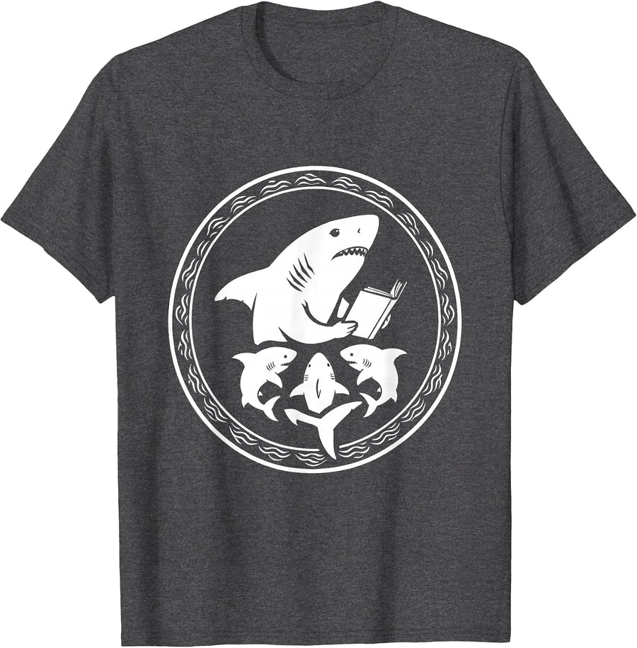 Men's Daddy Shark Bedtime Story With Pups T-Shirt - Dark Heather Grey