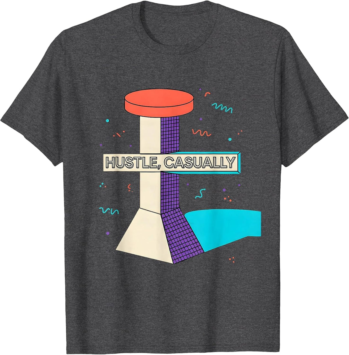 Men's Hustle, Casually Funny Old School Gangsta Rap Slang Hip Hop T-Shirt - Dark Heather Grey