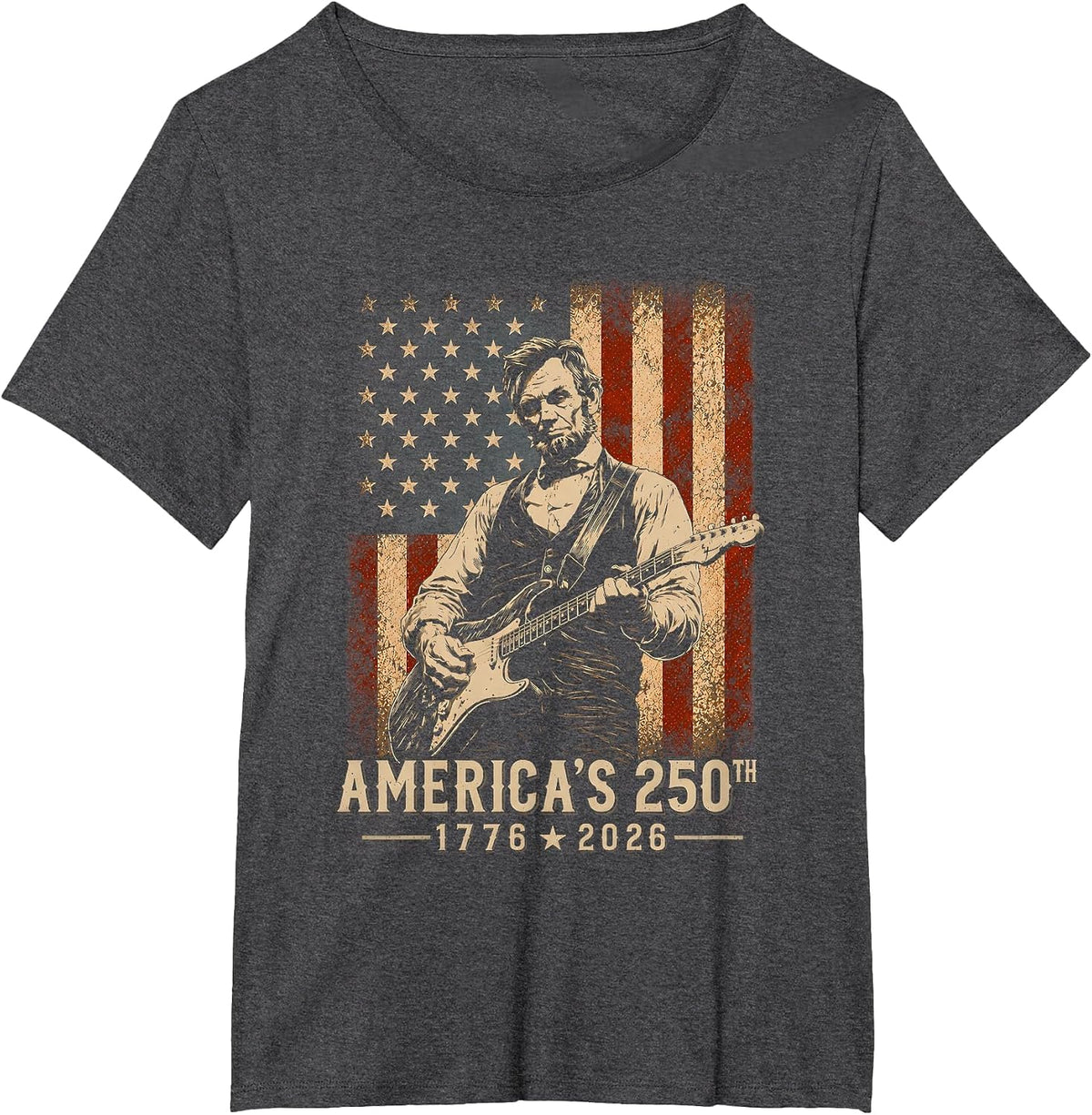 America's 250th Birthday Abraham Lincoln Playing Guitar 250 T-Shirt - Dark Heather Grey
