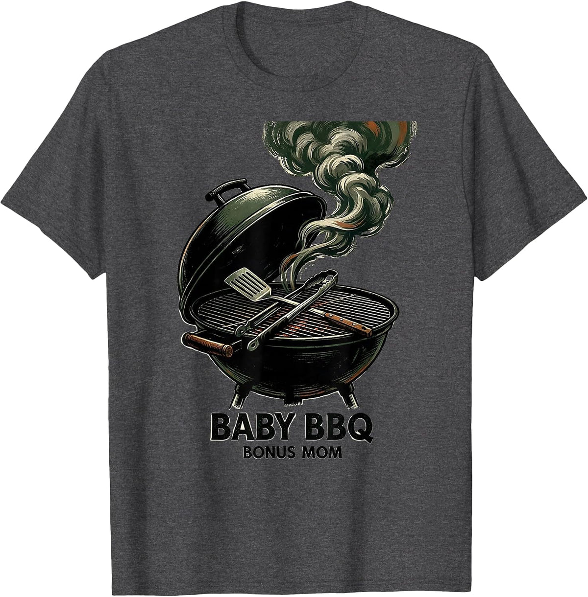 Baby BBQ Bonus Mom Vintage Family Matching Humor T-Shirt - Dark Heather Grey