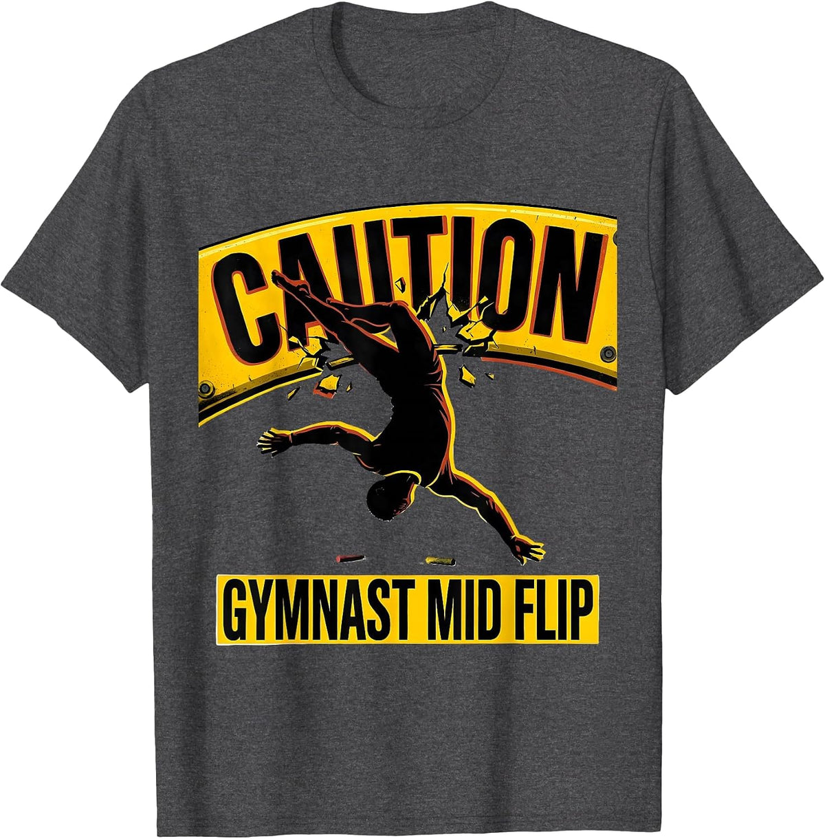 Men's Caution Gymnast Mid Flip Funny Gymnastics Gift Kids Youth T-Shirt - Dark Heather Grey