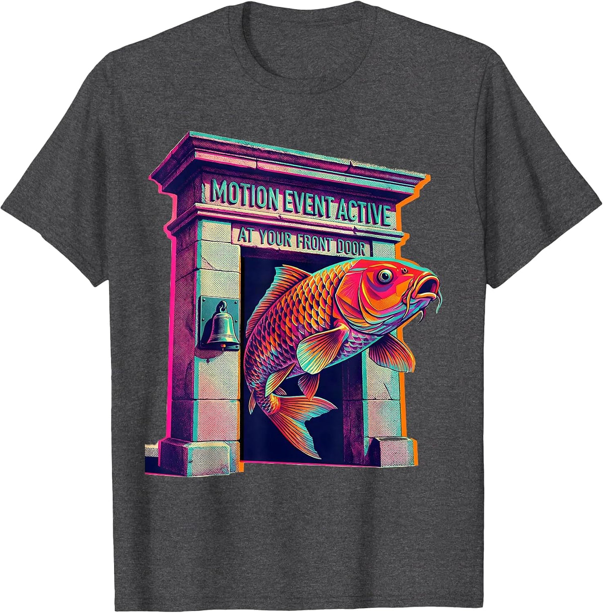 Men's Motion Event Active At Your Front Door Funny Risograph Meme T-Shirt - Dark Heather Grey