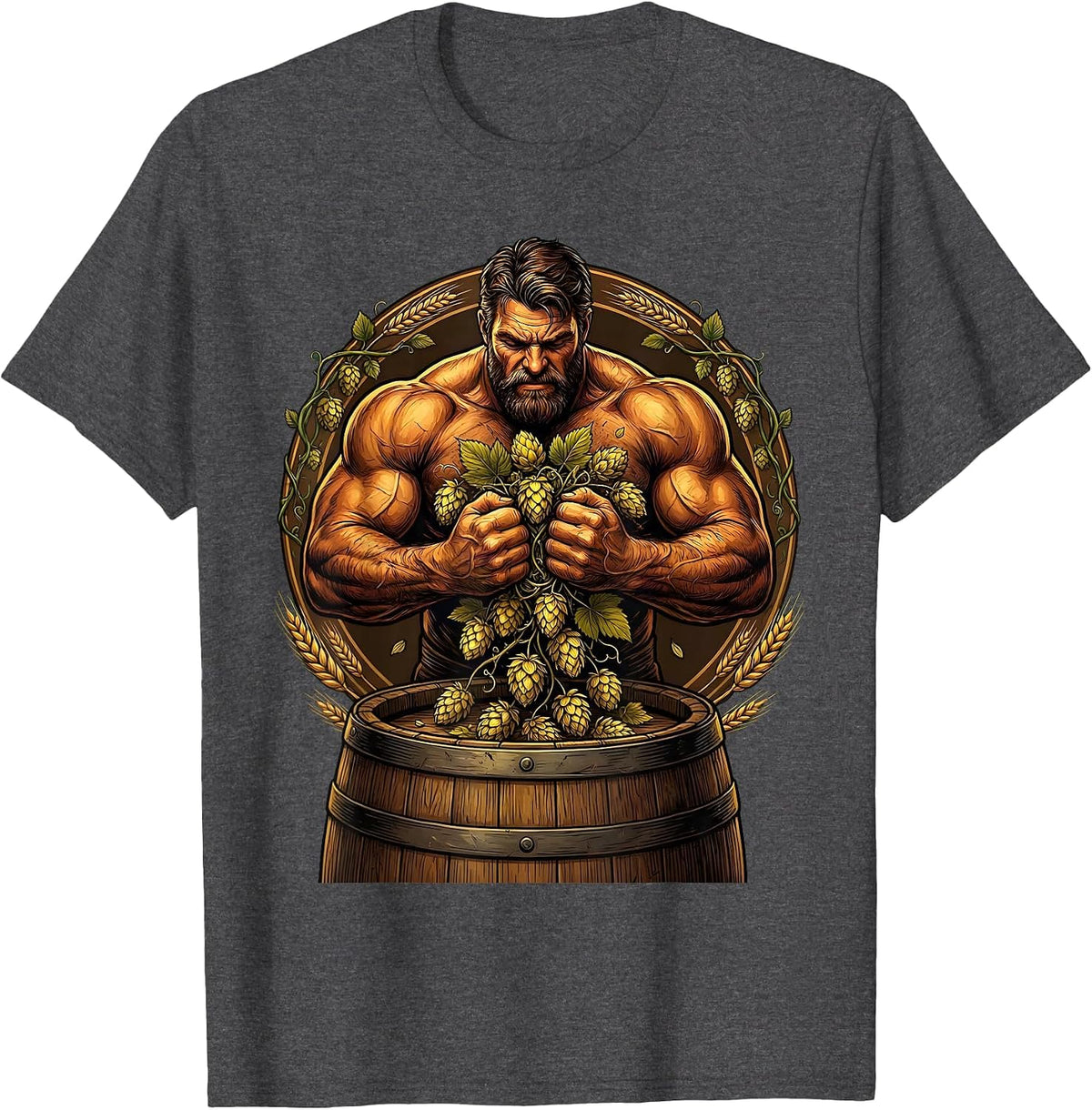 Men's Craft Beer Brewer Squeezing Hops Into Barrel T-Shirt - Dark Heather Grey