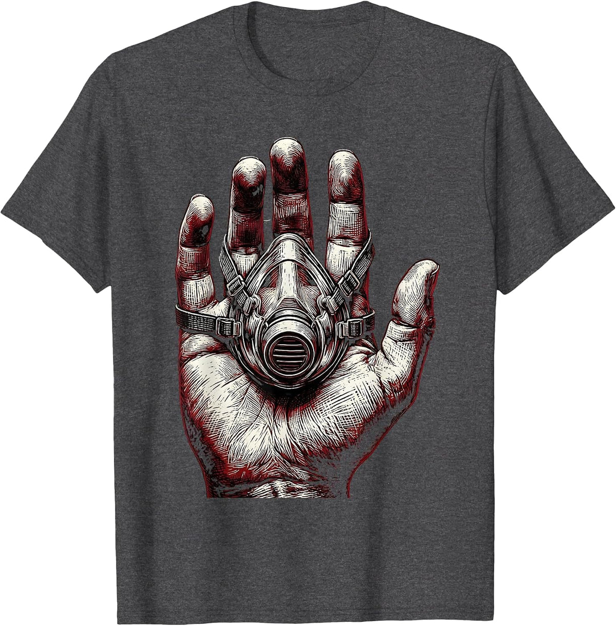 EMT Oxygen Mask Open Hand Graphic Design T-Shirt - Dark Heather Grey